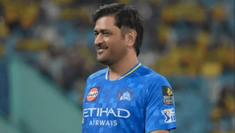MS Dhoni celebrates after winning match for CSK in IPL 2025